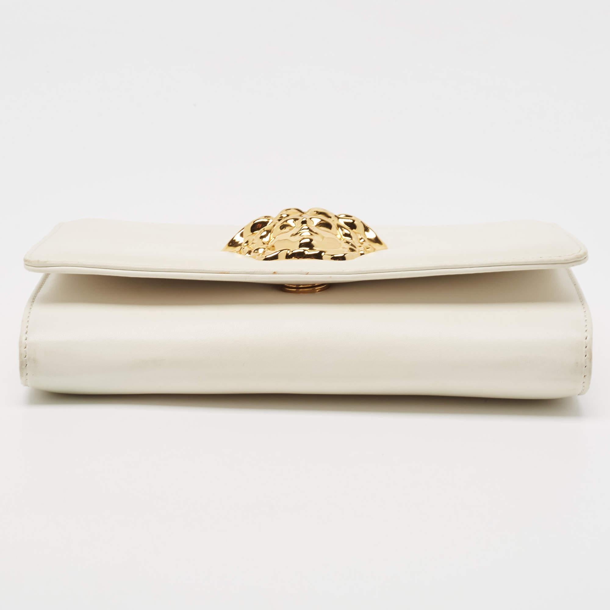 Versace Off White Leather Medusa Chain Clutch 1
