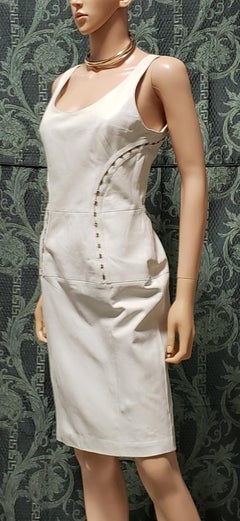 VERSACE OFF WHITE METAL HARDWARE EMBELLISHED LEATHER Dress 44 - 10