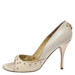 Versace Off-white Python And Leather Open Toe Pumps Size 40