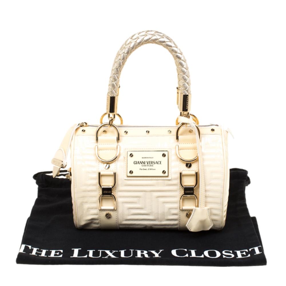 Versace Off White Quilted patent Leather Small Snap Out Of It Satchel 7
