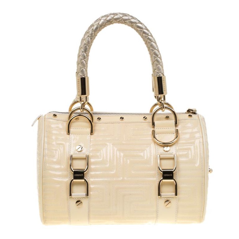Versace Off White Quilted patent Leather Small Snap Out Of It Satchel ...