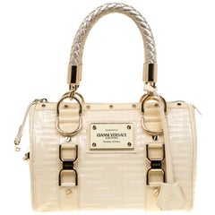 Versace Off White Quilted patent Leather Small Snap Out Of It Satchel