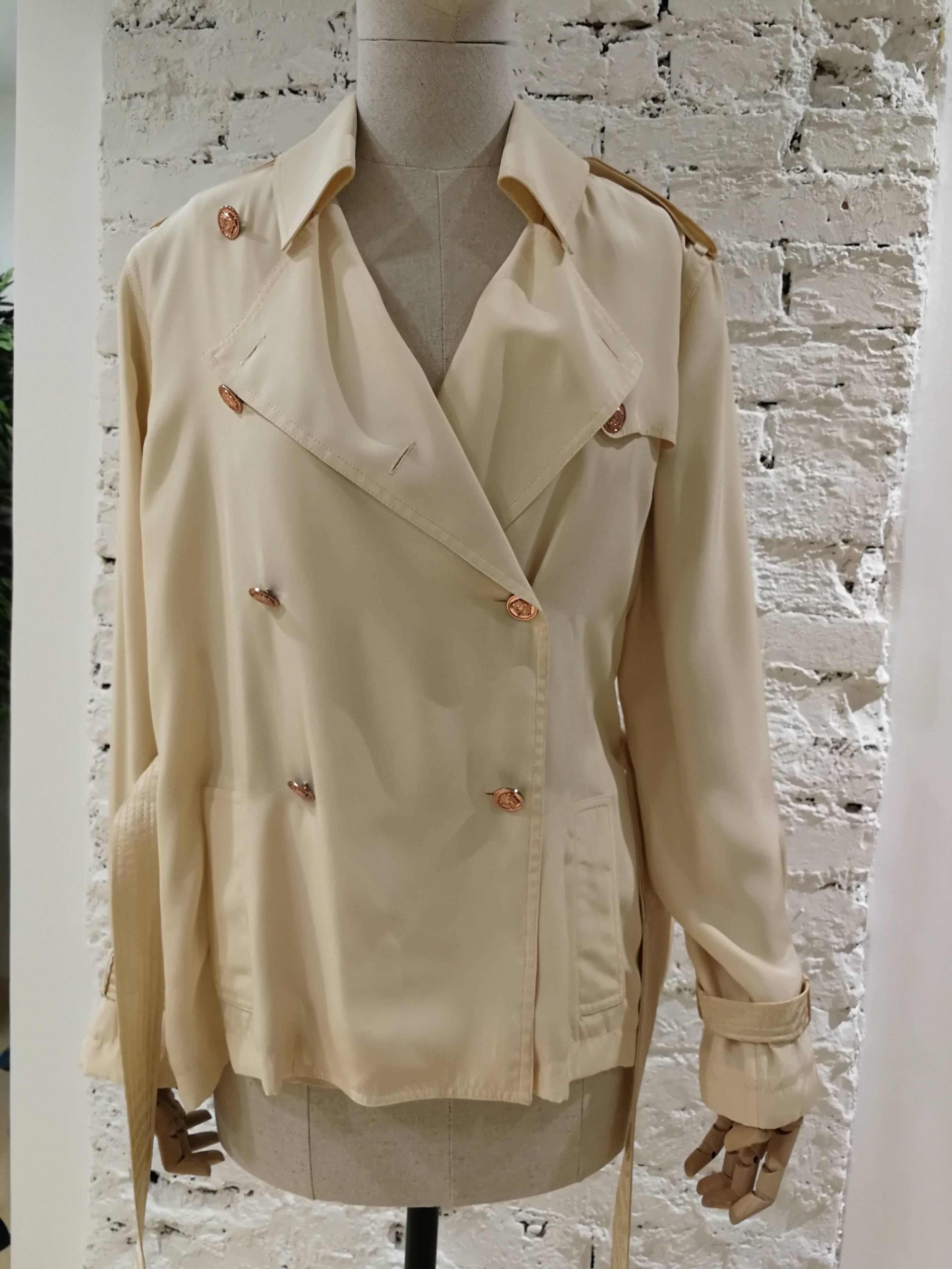 Versace Off White silk Trench  In Excellent Condition In Capri, IT