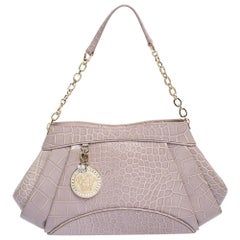 Versace Old Rose Croc Embossed Leather Shoulder Bag