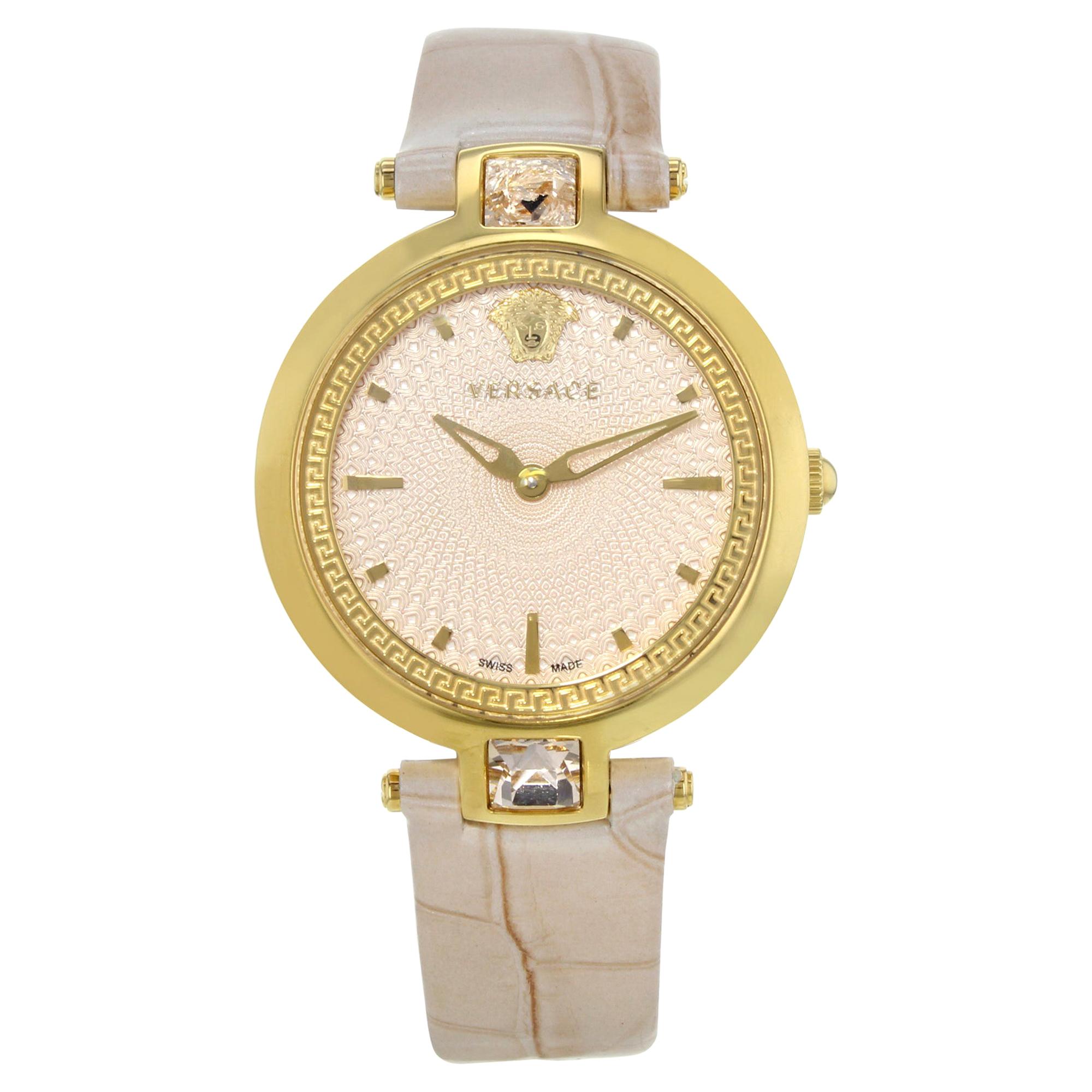 Versace Olympo Crystal Gleam Pink Dial Gold Tone Steel Quartz Watch VAN050016