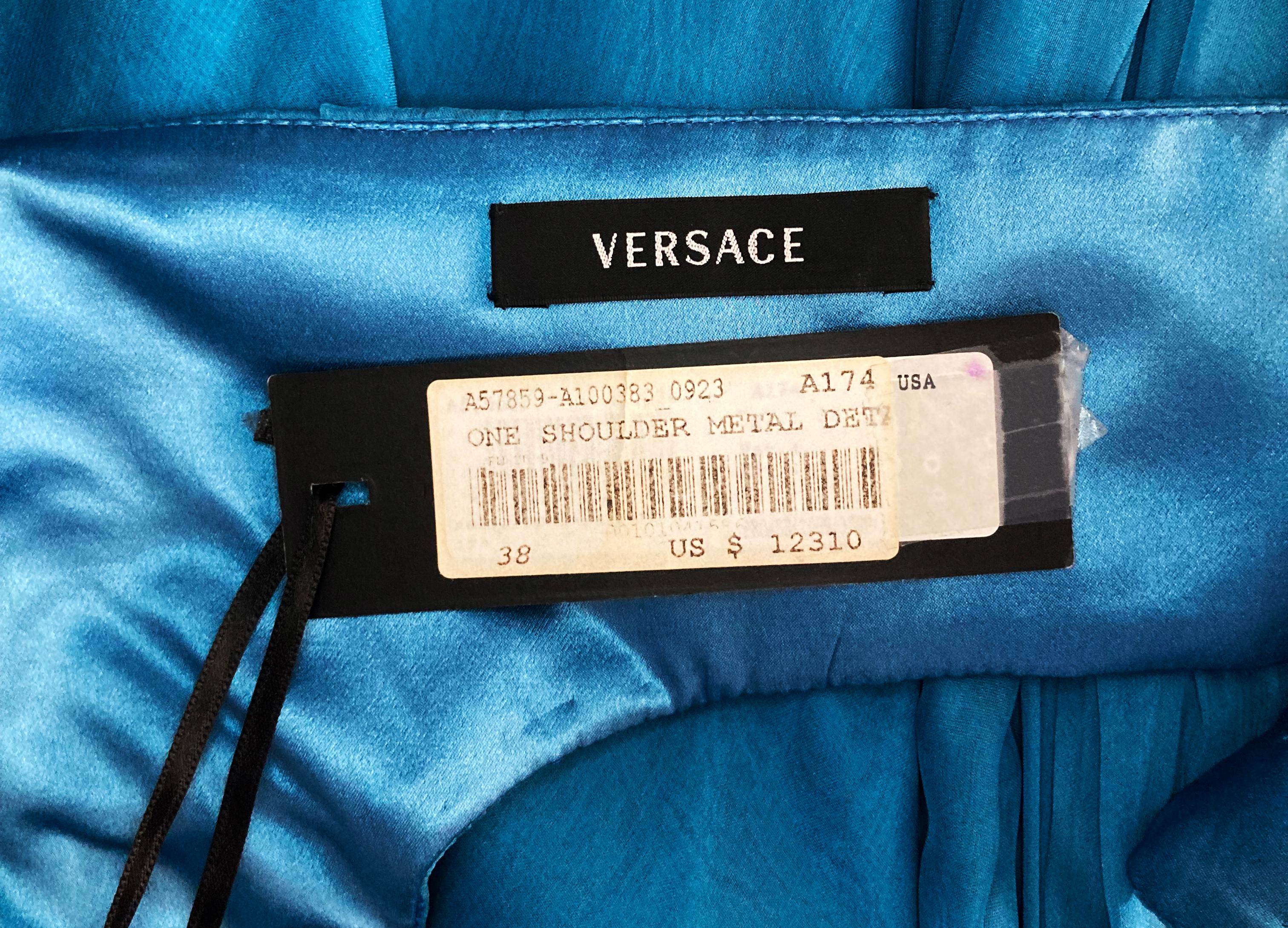 Versace One Shoulder Blue Silk Gown as seen on Donatella 38 - 2; 44 - 8 For Sale 4