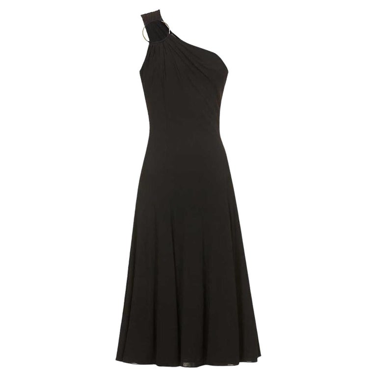 versace one shoulder black dress Versace One-Shoulder Gathered Midi Dress, Female, Black, 44