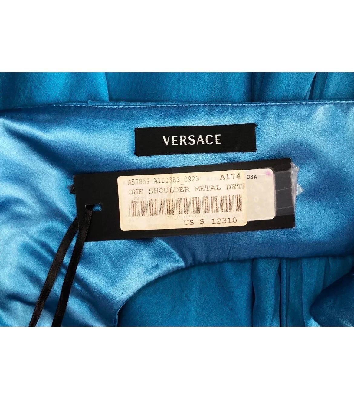 Versace One Shouler Blue Silk Gown a Seen on Donatella 38 -2 2