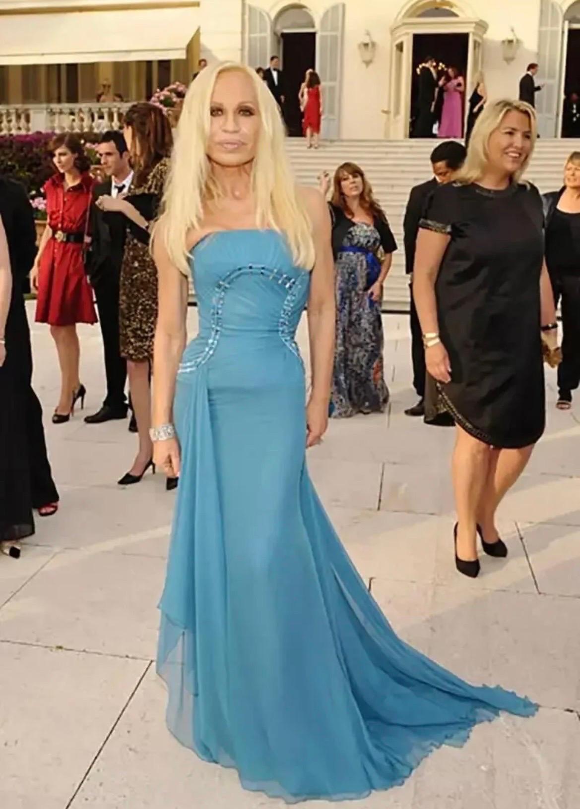 Versace One Shouler Blue Silk Gown a Seen on Donatella 38 -2 4