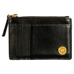 VERSACE Porte-cartes en cuir noir et doré, taille unique