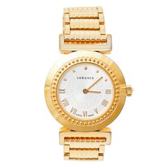 Versace Opaline White Yellow Gold Tone Stainless Steel Vanity P5Q Women's Wristw