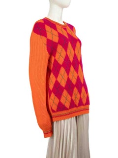 Versace Orange Argyle Knitted Jumper Size L