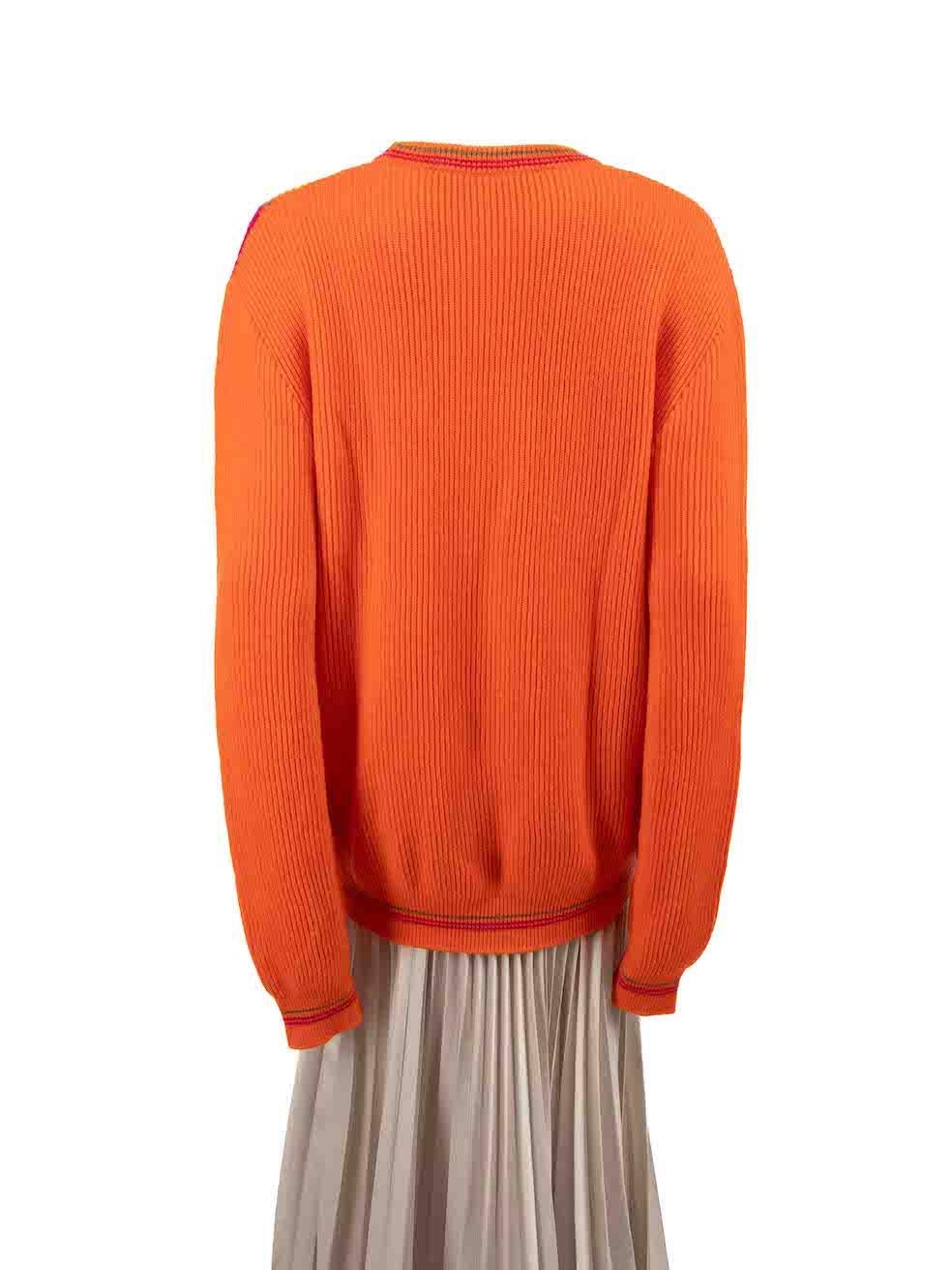 Versace Orange Argyle Knitted Jumper Size L In Excellent Condition For Sale In London, GB