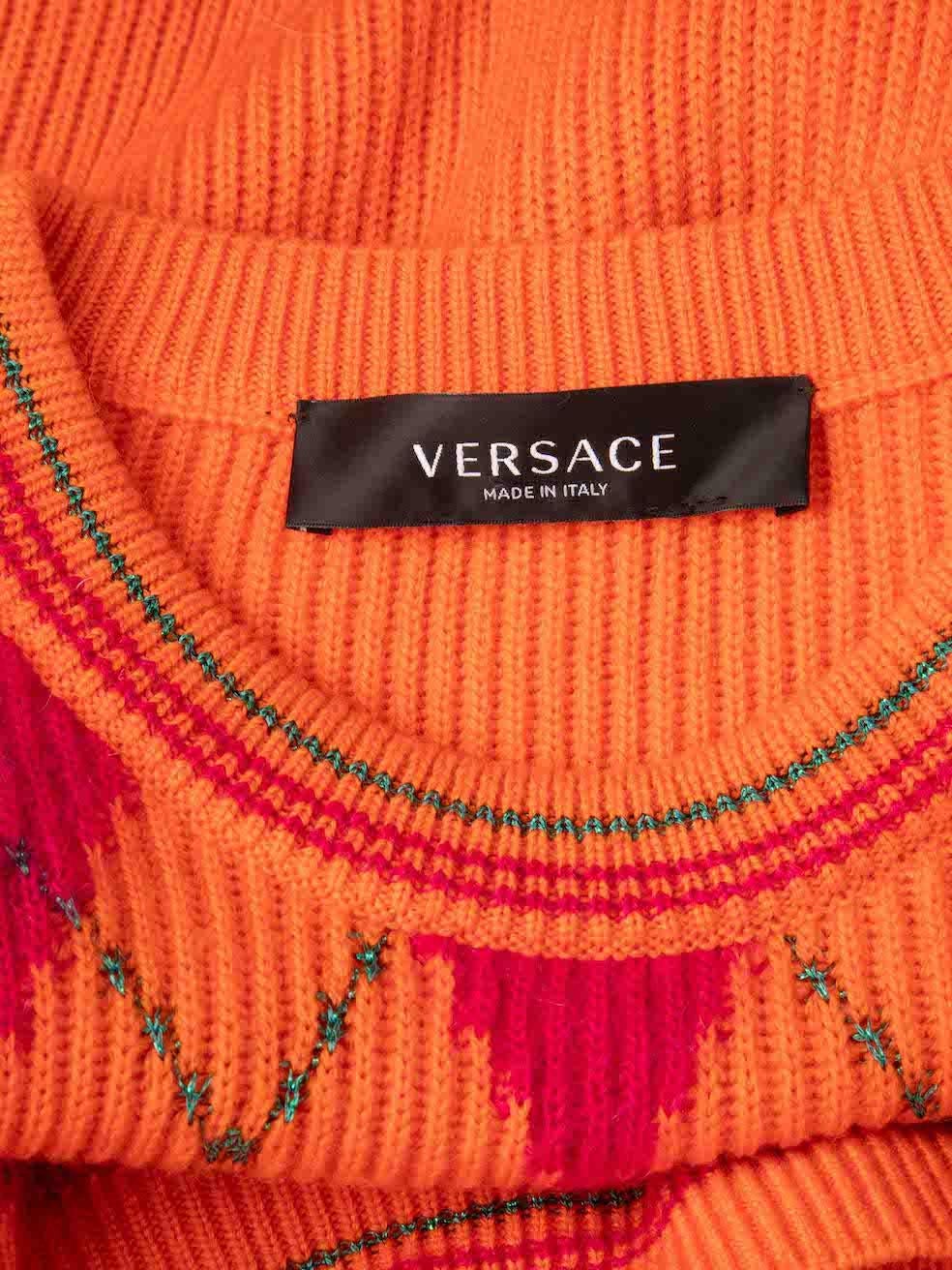 Versace Orange Argyle Knitted Jumper Size L For Sale 2