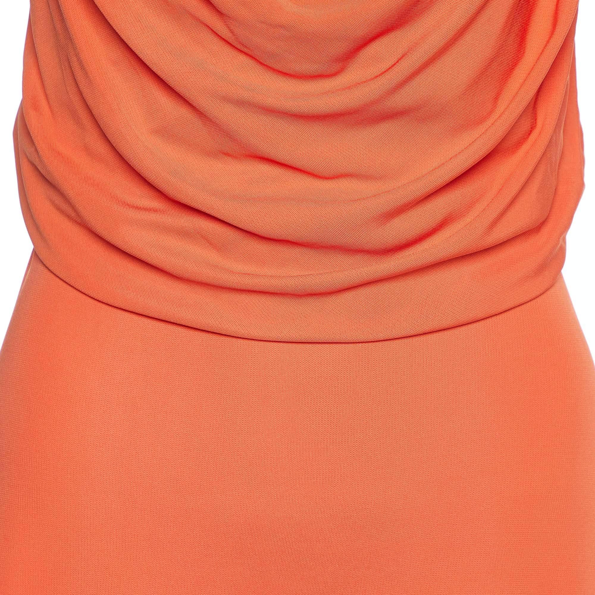 Rouge Robe midi Versace orange en crêpe avec lacets L en vente
