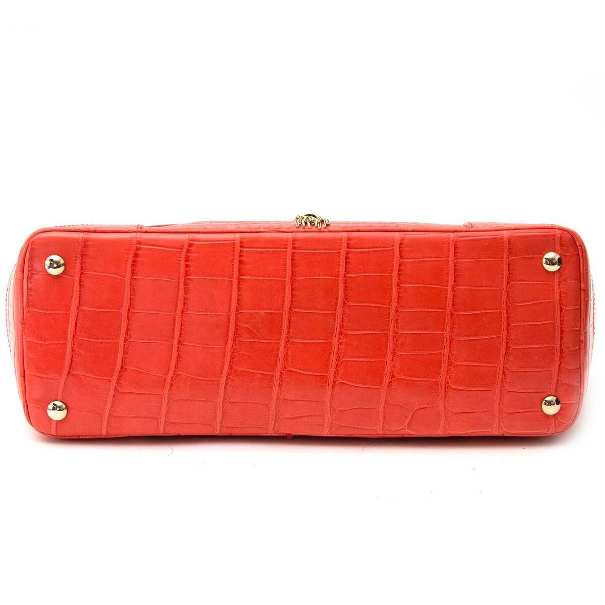 Red Versace Orange Croco Flap Bag