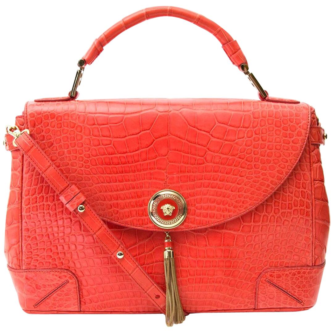 Versace Orange Croco Flap Bag
