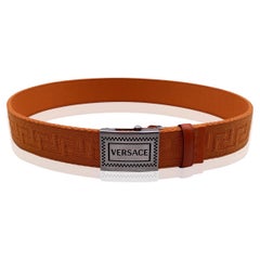 Versace Orange Greek Pattern Unisex Adjustable Belt Size 90/36