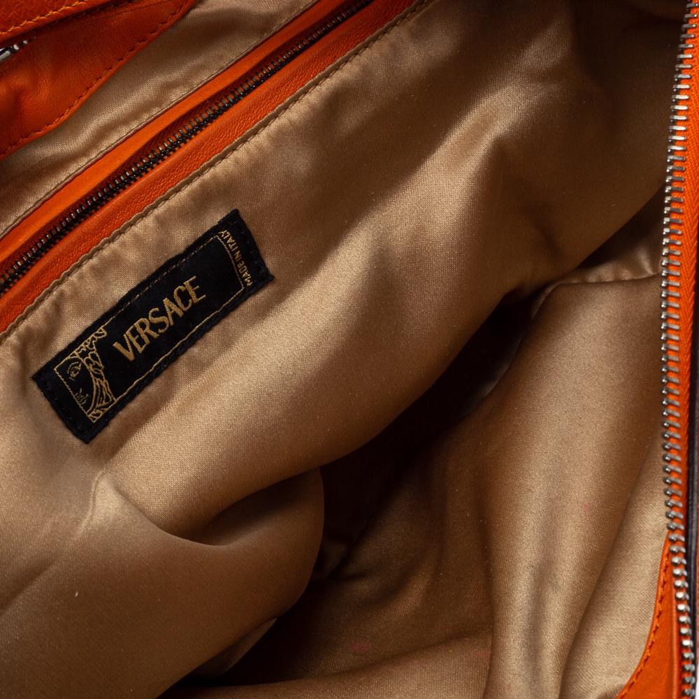 Women's Versace Orange Leather Double Pocket Zip Hobo