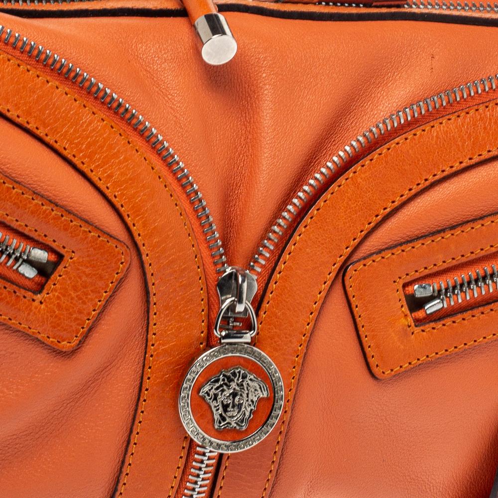 Versace Orange Leather Double Pocket Zip Hobo 1