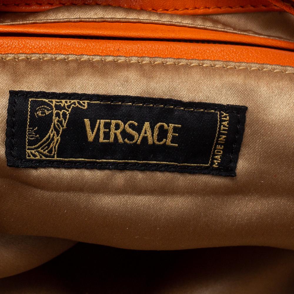 Versace Orange Leather Double Pocket Zip Hobo 2