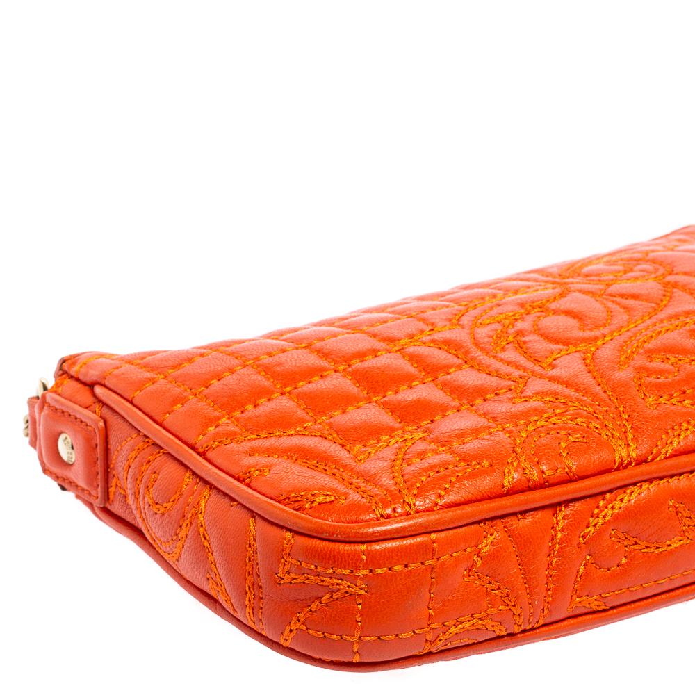 Versace Orange Leather Embroidered Vanitas Shoulder bag 2