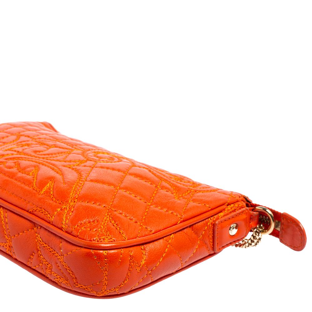 Versace Orange Leather Embroidered Vanitas Shoulder bag 3