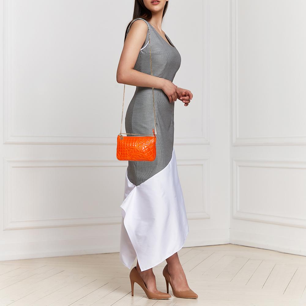 Versace Orange Leather Embroidered Vanitas Shoulder bag 4
