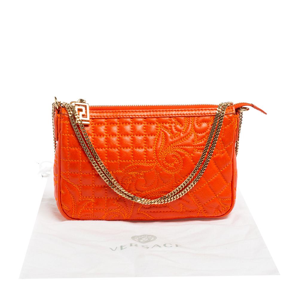 Red Versace Orange Leather Embroidered Vanitas Shoulder bag