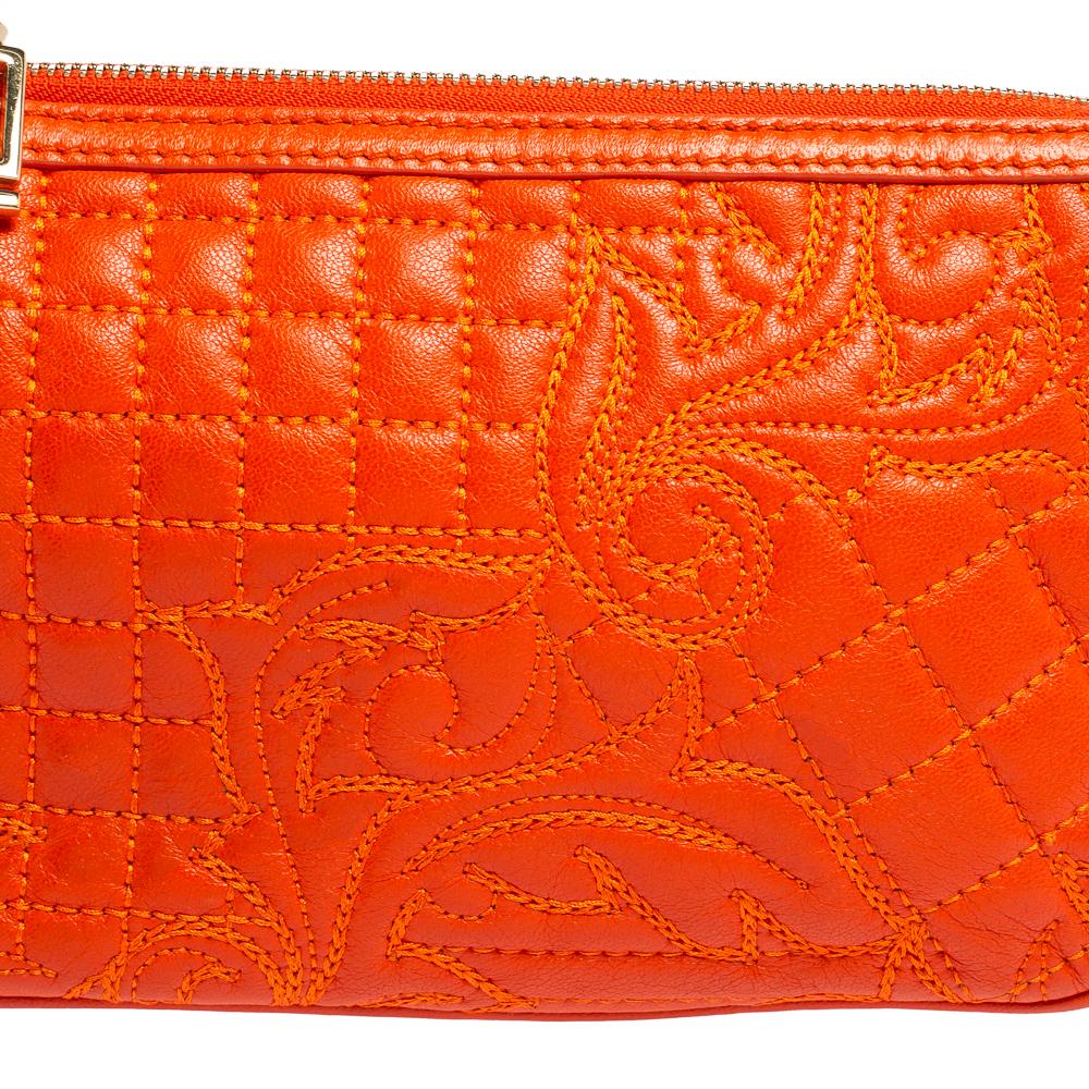 Versace Orange Leather Embroidered Vanitas Shoulder bag In Good Condition In Dubai, Al Qouz 2