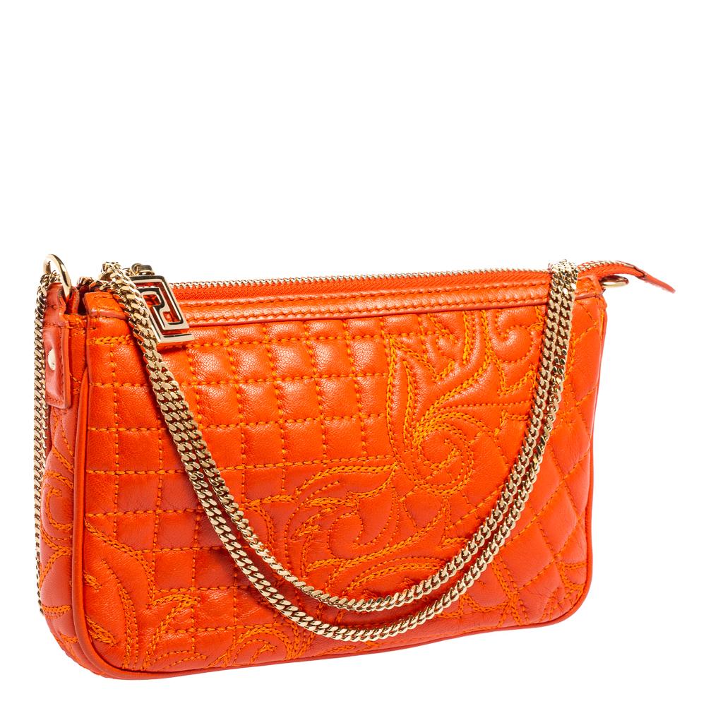 Women's Versace Orange Leather Embroidered Vanitas Shoulder bag