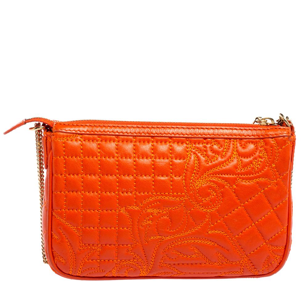 Versace Orange Leather Embroidered Vanitas Shoulder bag 1