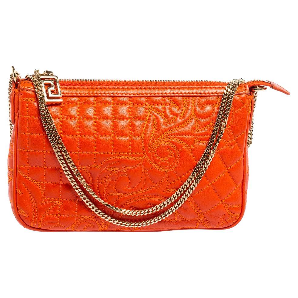 Versace Orange Leather Embroidered Vanitas Shoulder bag