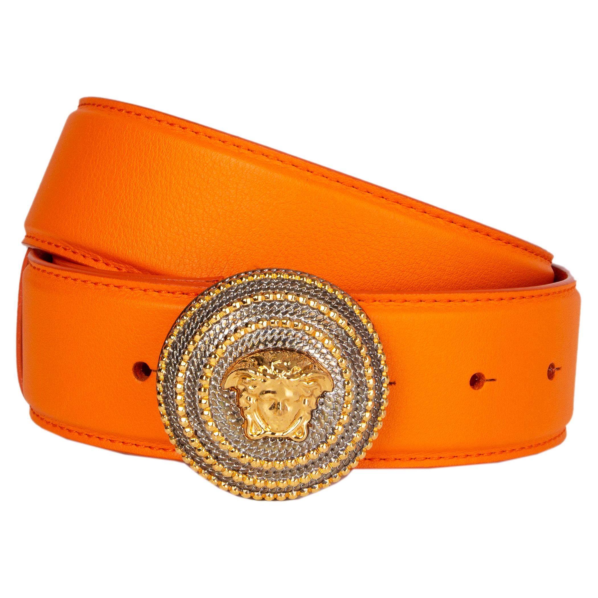 VERSACE orange leather & gold MEDUSA BUCKLE Belt 75