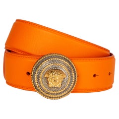 Vintage VERSACE orange leather & gold MEDUSA BUCKLE Belt 75