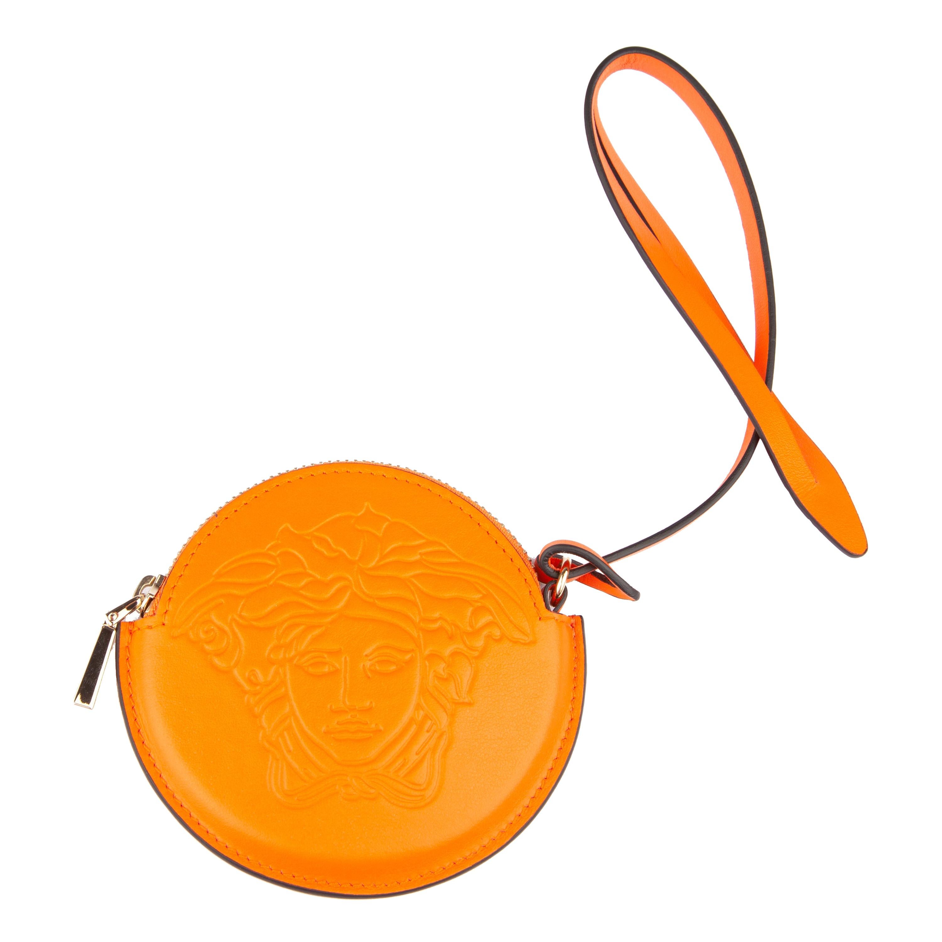 Versace Orange Leather Medusa Bag Charm / Coin Pouch For Sale at 1stDibs