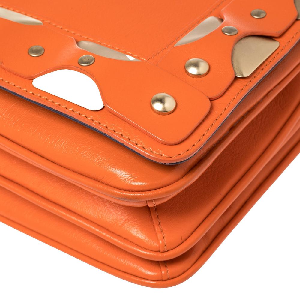 Versace Orange Leather Studded Flap Shoulder Bag For Sale 3
