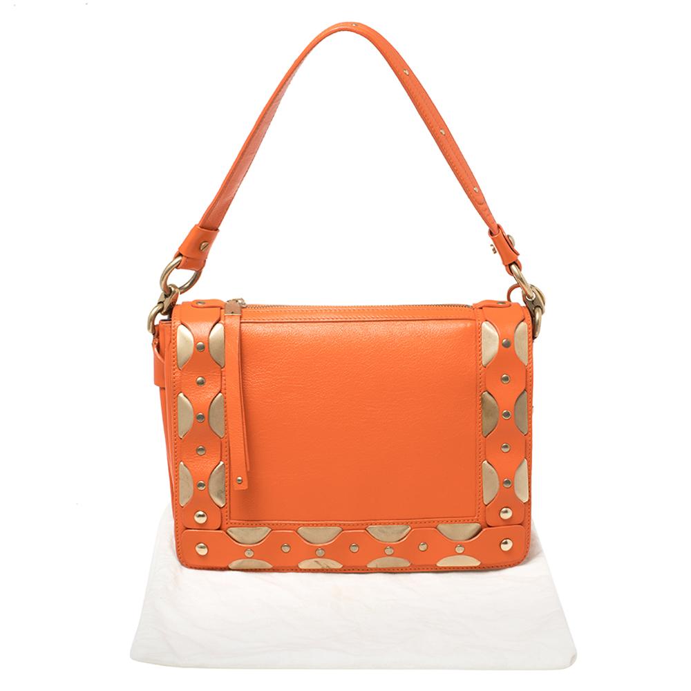 Versace Orange Leather Studded Flap Shoulder Bag For Sale 5