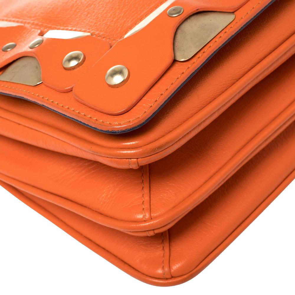 Versace Orange Leather Studded Flap Shoulder Bag For Sale 2
