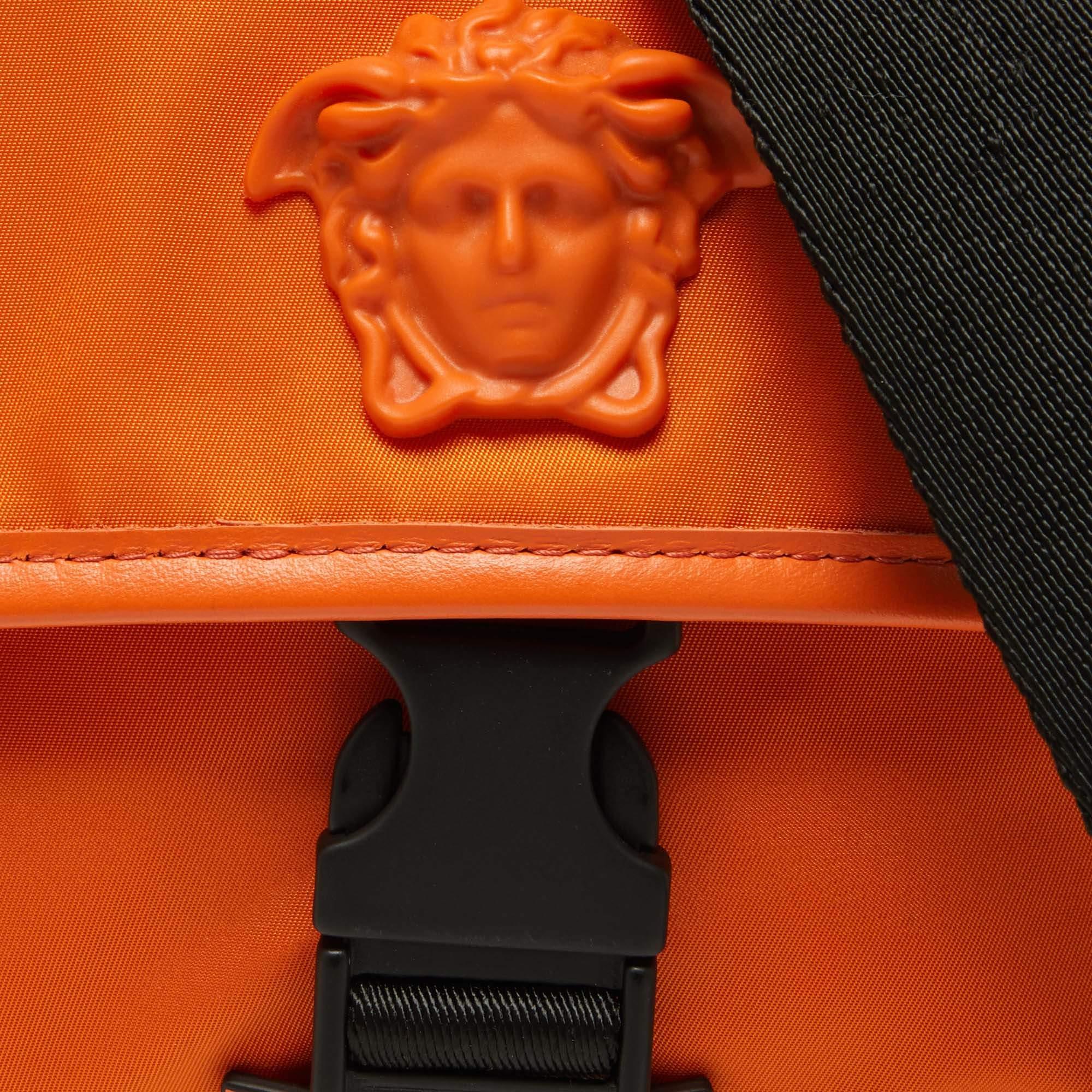 Versace Orange Nylon and Leather 'La Medusa' Messenger Bag 6