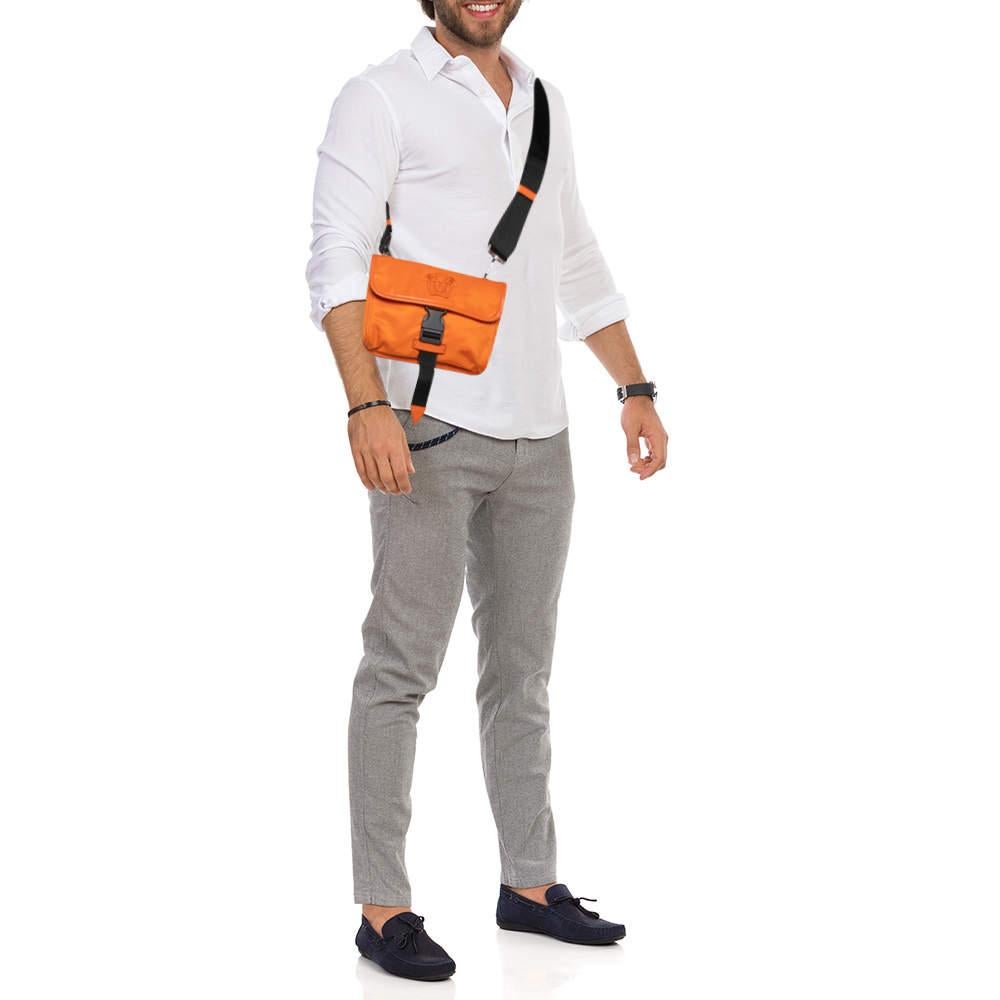 Versace Orange Nylon and Leather 'La Medusa' Messenger Bag 7