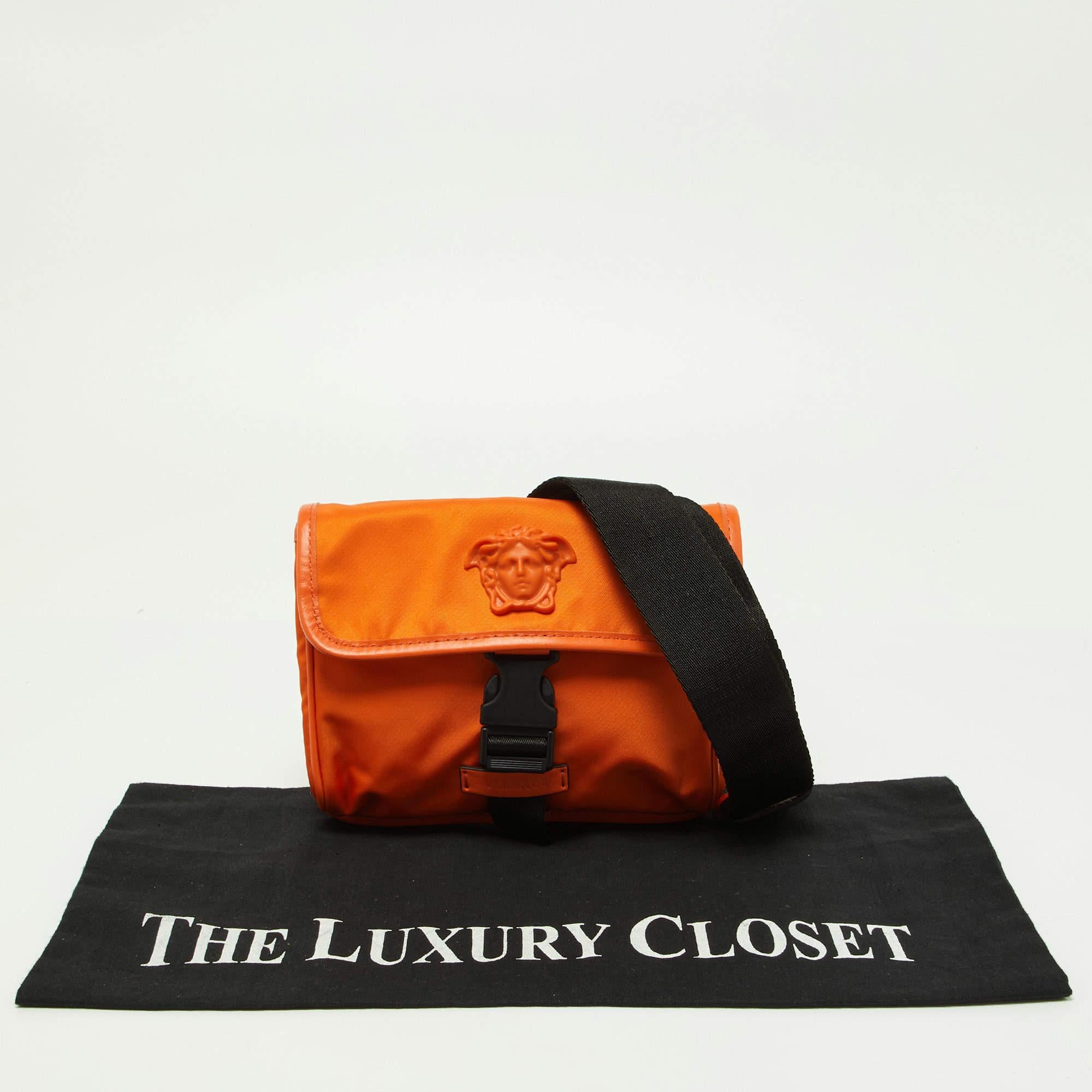 Versace Orange Nylon and Leather 'La Medusa' Messenger Bag 8