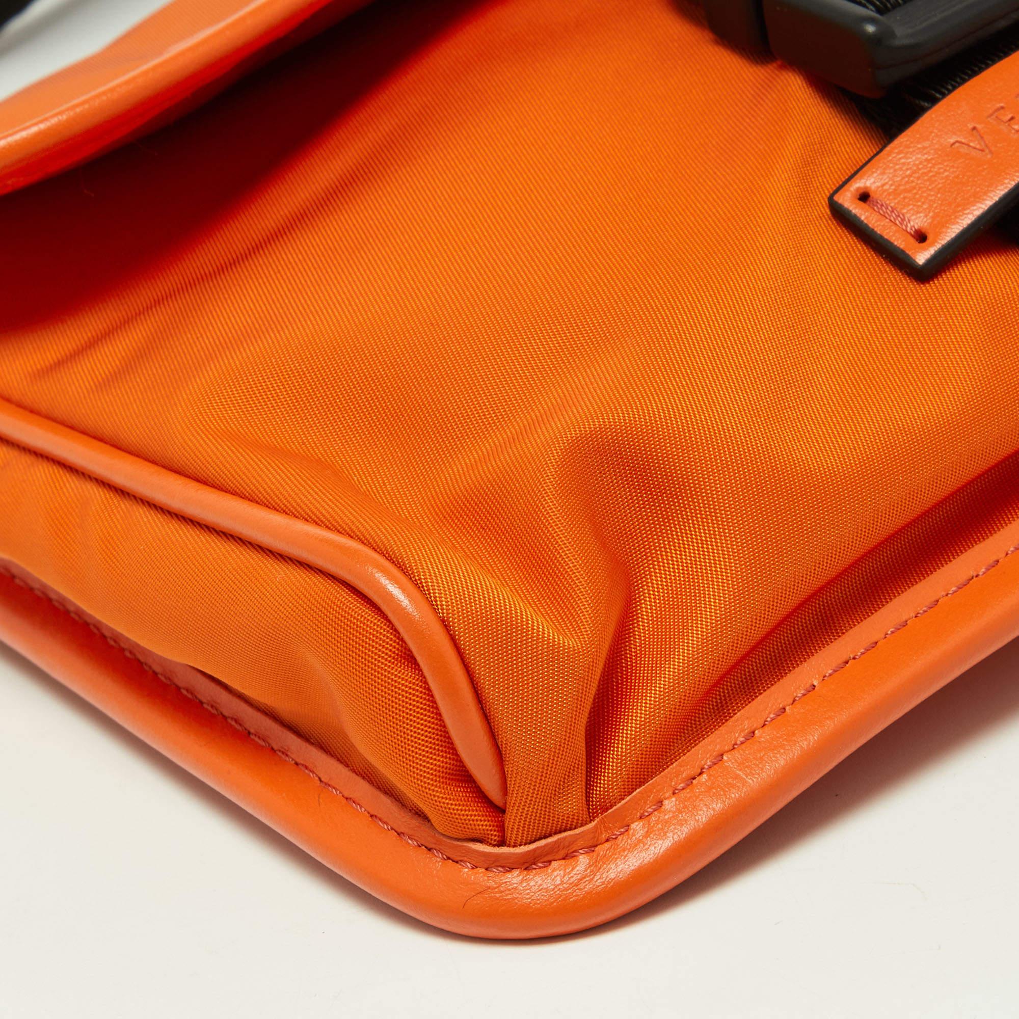 Men's Versace Orange Nylon and Leather 'La Medusa' Messenger Bag