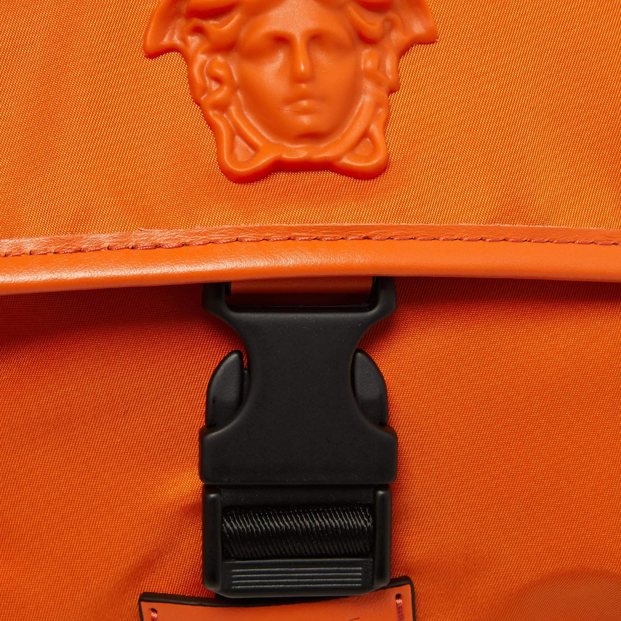 Versace Orange Nylon and Leather 'La Medusa' Messenger Bag 4