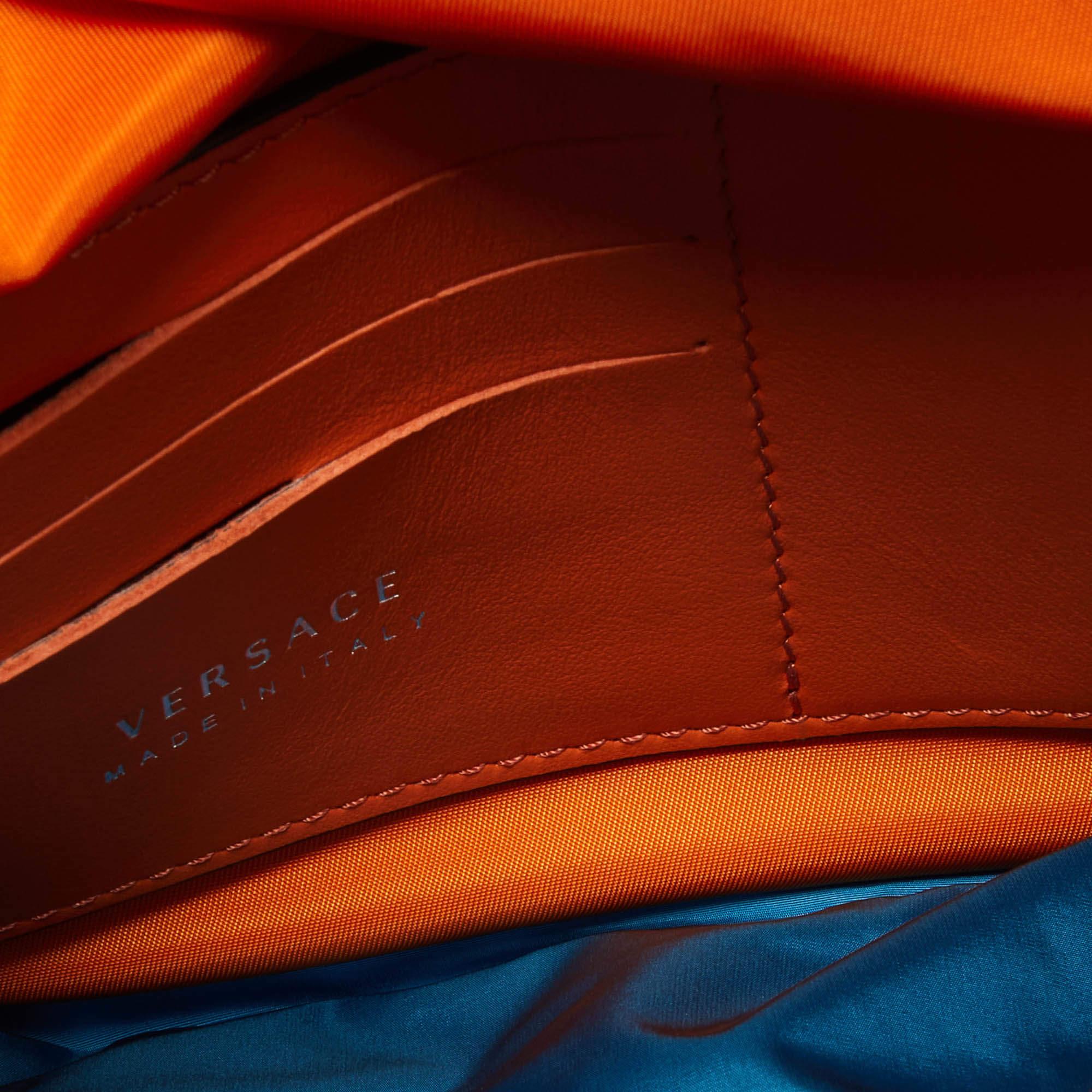 Versace Orange Nylon and Leather 'La Medusa' Messenger Bag 5