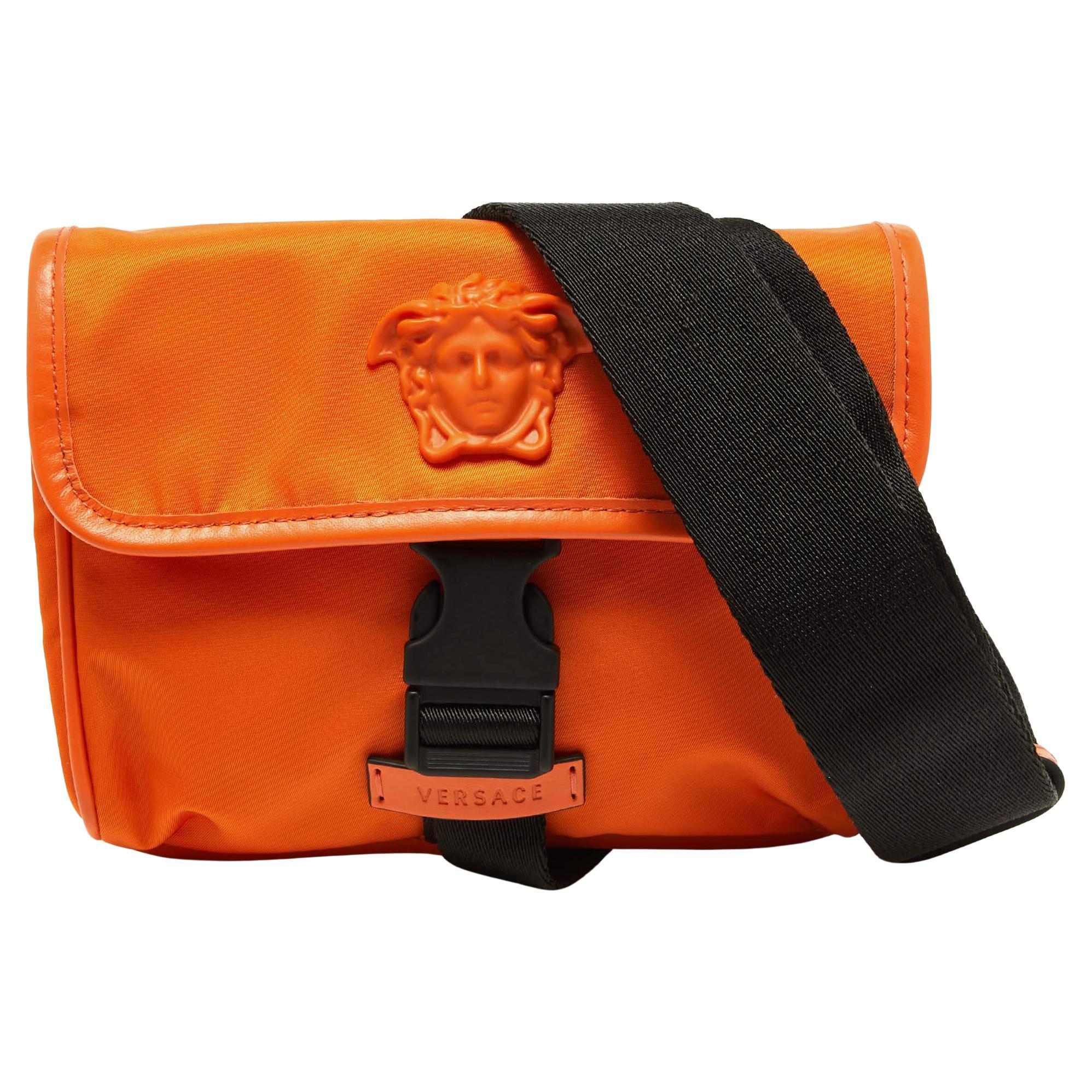Versace Orange Nylon and Leather 'La Medusa' Messenger Bag