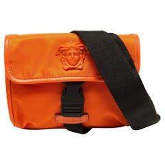 Versace Orange Nylon and Leather 'La Medusa' Messenger Bag