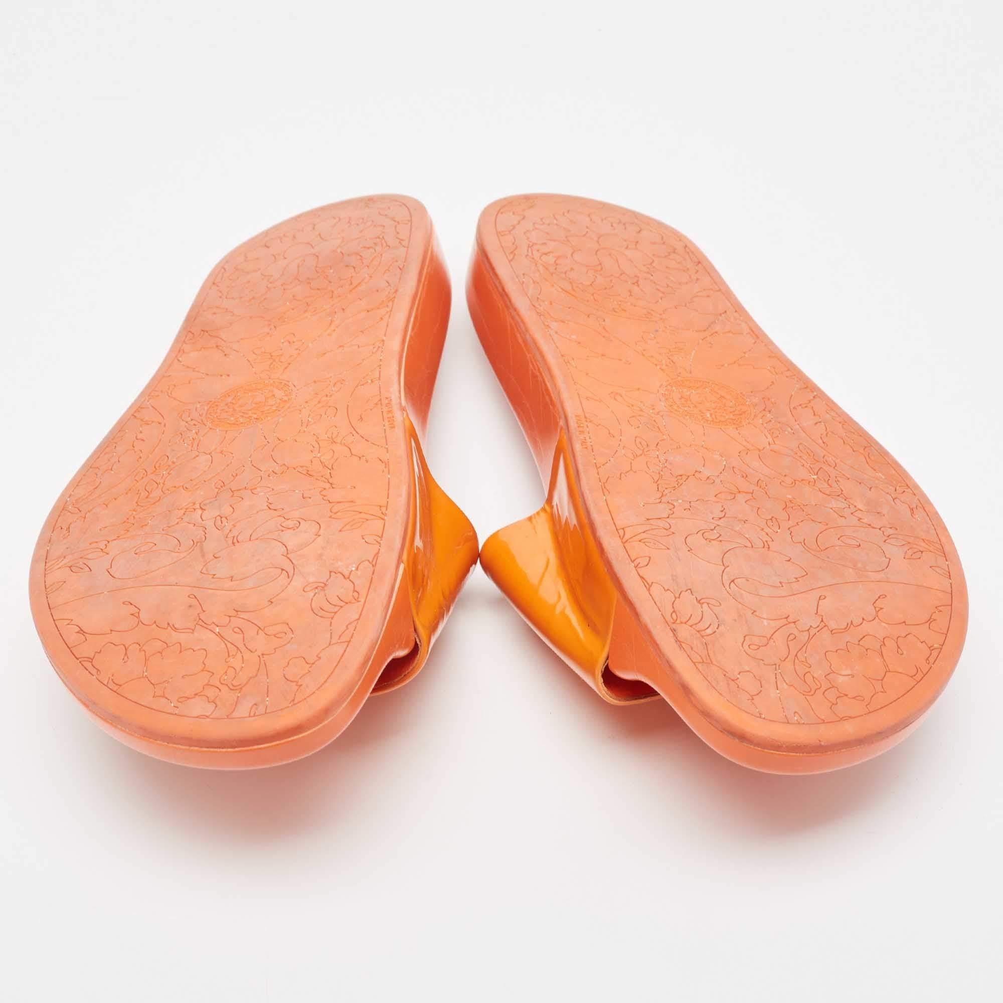 Versace Orange Patent Leather Medusa Flat Slides Size 41 1