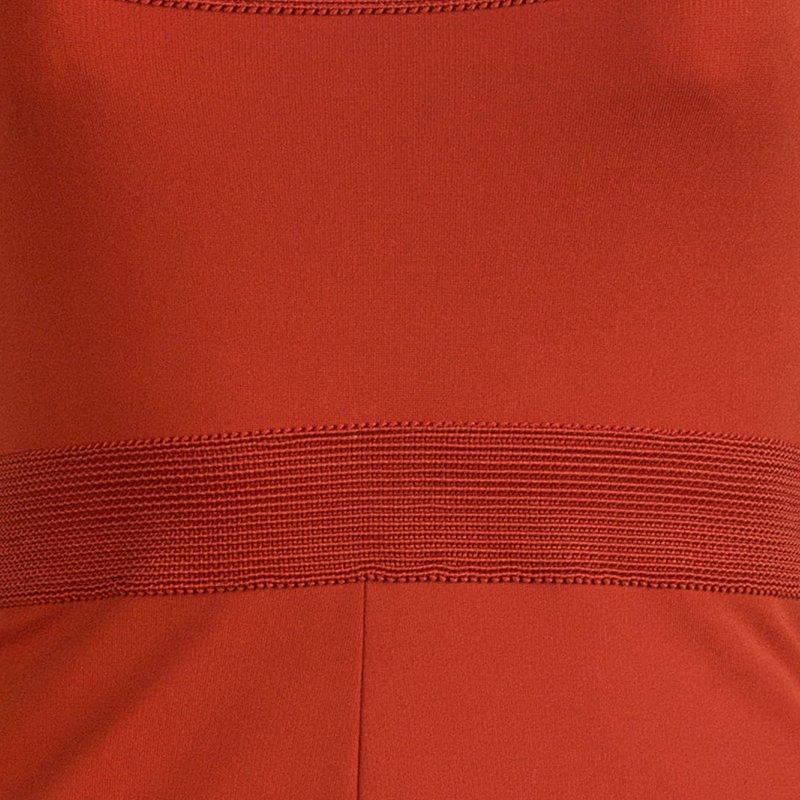 Versace Orange Sleeveless V-Neck Bodycon Dress S In Good Condition In Dubai, Al Qouz 2