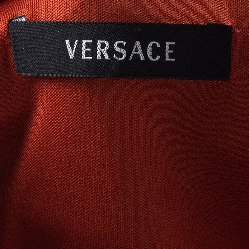 Women's Versace Orange Sleeveless V-Neck Bodycon Dress S